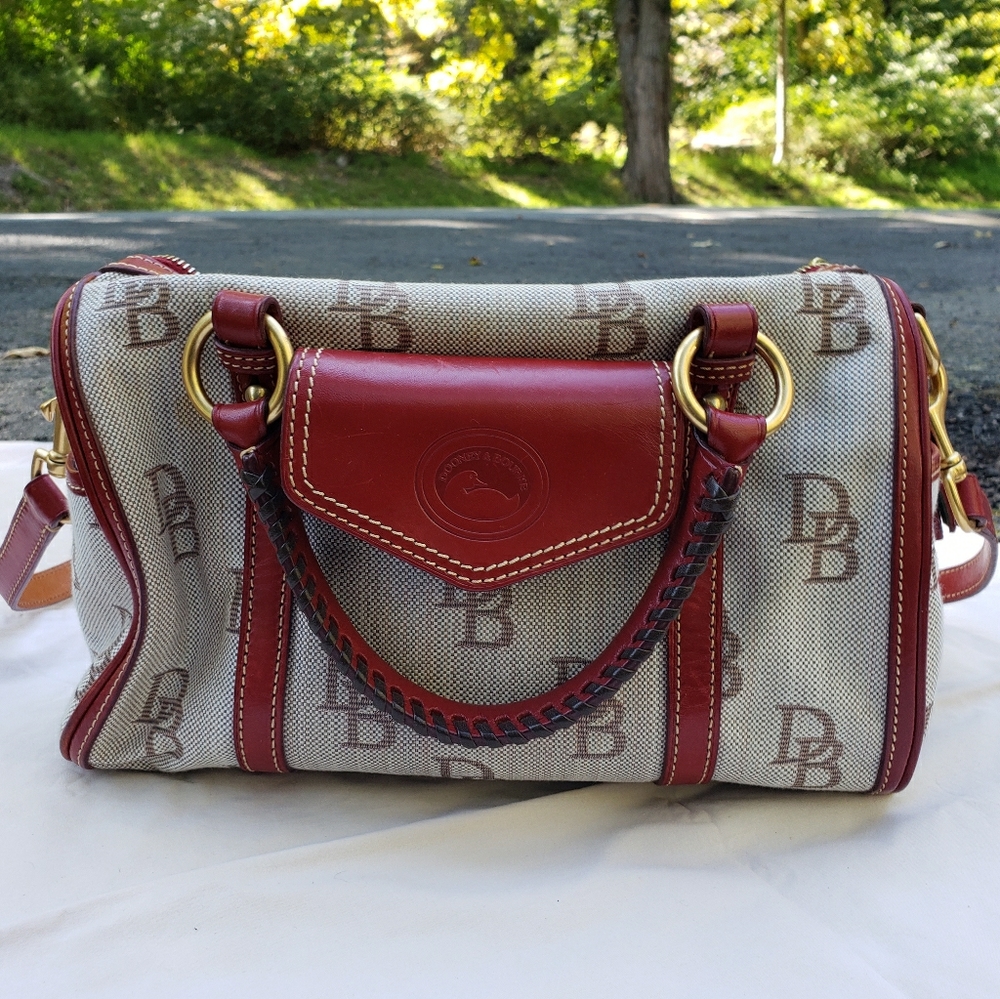 Dooney & Bourke Barrel Satchel White & Red 11"